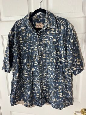 Vintage Woolrich Rugged OutdoorWear Cotton Fishing Pattern Button Down Shirt, XL
